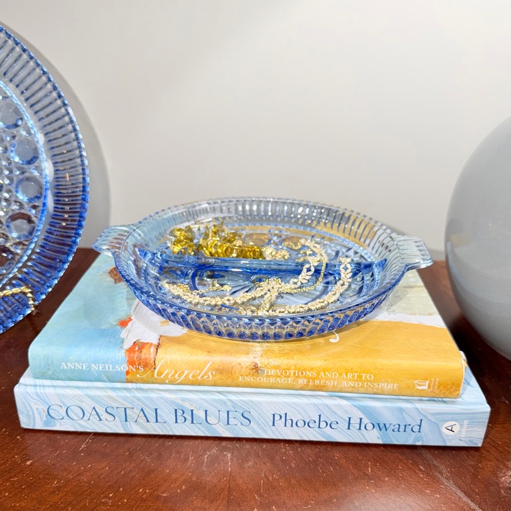 Vintage Cobalt Blue Pressed Glass Dish – Madrid Pattern Handled Serving Plate